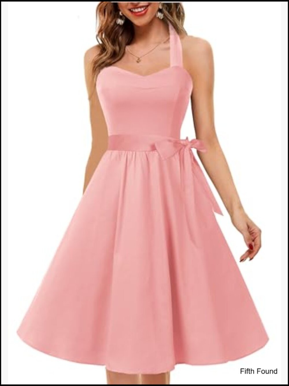 Vintage 1950s Cocktail Dress Halter A-Line Swing Dress S - Picture 5 of 7
